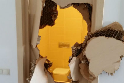 Проломленная Джонни Куинном дверь ванной